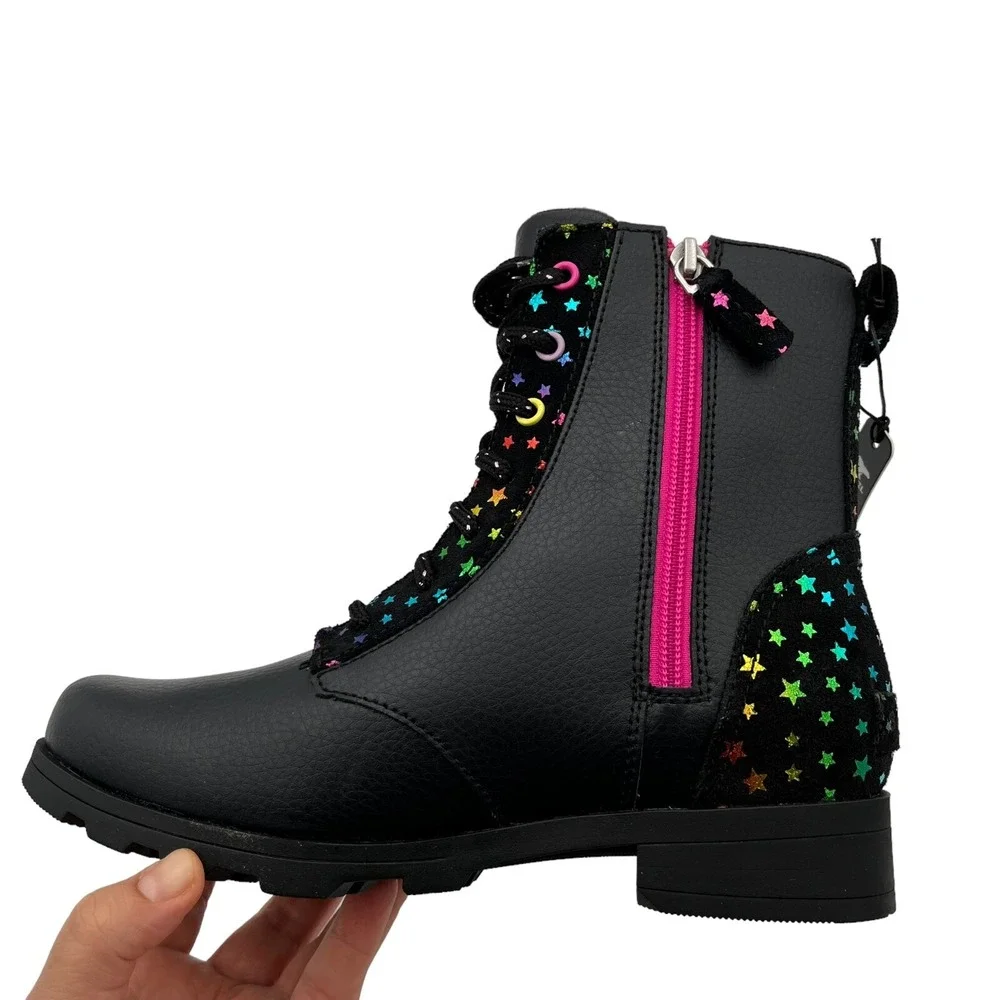 Sorel‎ Emelie Youth Girls Leather Fashion Combat Boot 5 Black-Multi Waterproof